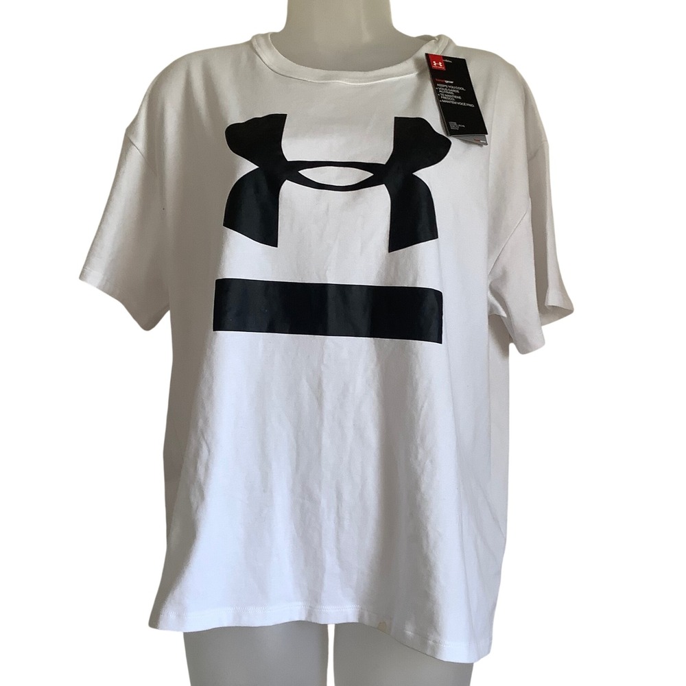 Under Armour Womens The Girlfriend Tee White Black Logo Graphic T-Shirt XL NEW